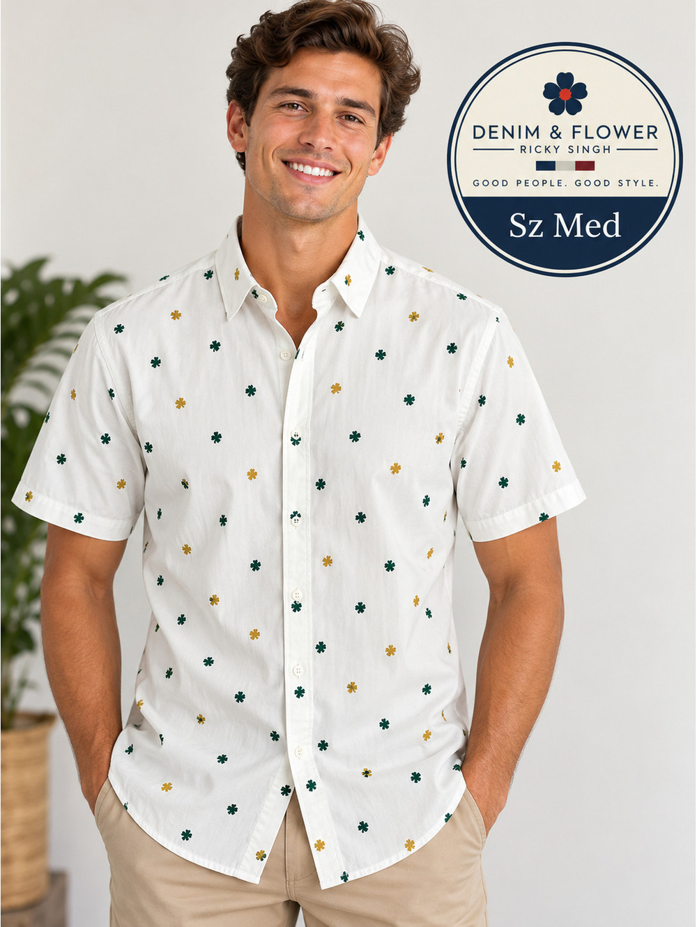 Denim & Flower | M | Clover Print Shirt